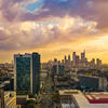 Philadelphia skyline with Temple University buildings in the foreground