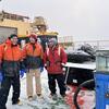 Bob Sanders, JayDiii Grattepanche and Chris Carnivale on the helo (helicopter) deck on the RVIB Palmer in Antarctica.